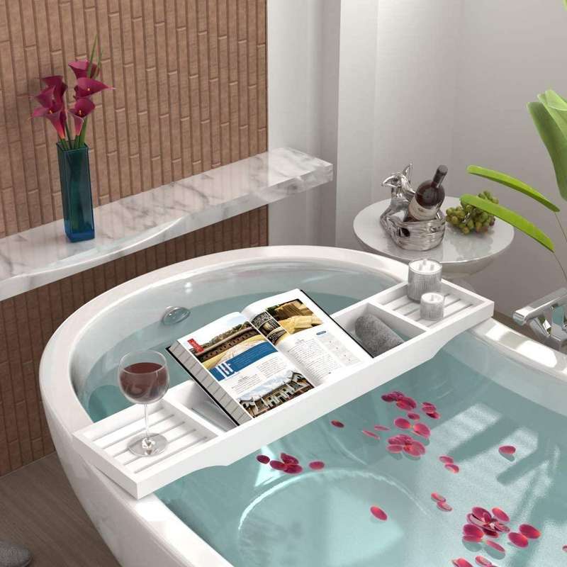BAMBOO BATH CADDY-WHITE