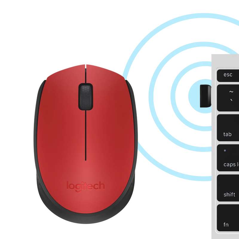 910-004641- LOGI M171 910-004641  Wireless mouse  (RED) Nano USB receiver 3 buttons optical .