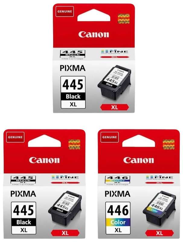 Original Canon 445XL Black (2) & 446XL (1) Tri Colour Cartridge Combo Pack