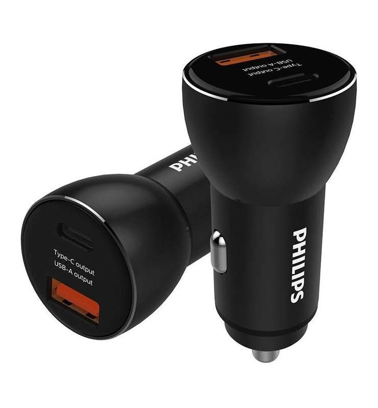 Philips Dual Port Car Charger  1A & 1C USB Ports for Fast and Safe In-Car Charging