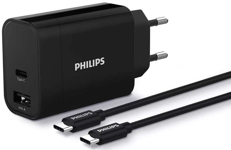 Philips Wall Charger - 2-Port Quick Charge USB-C + USB