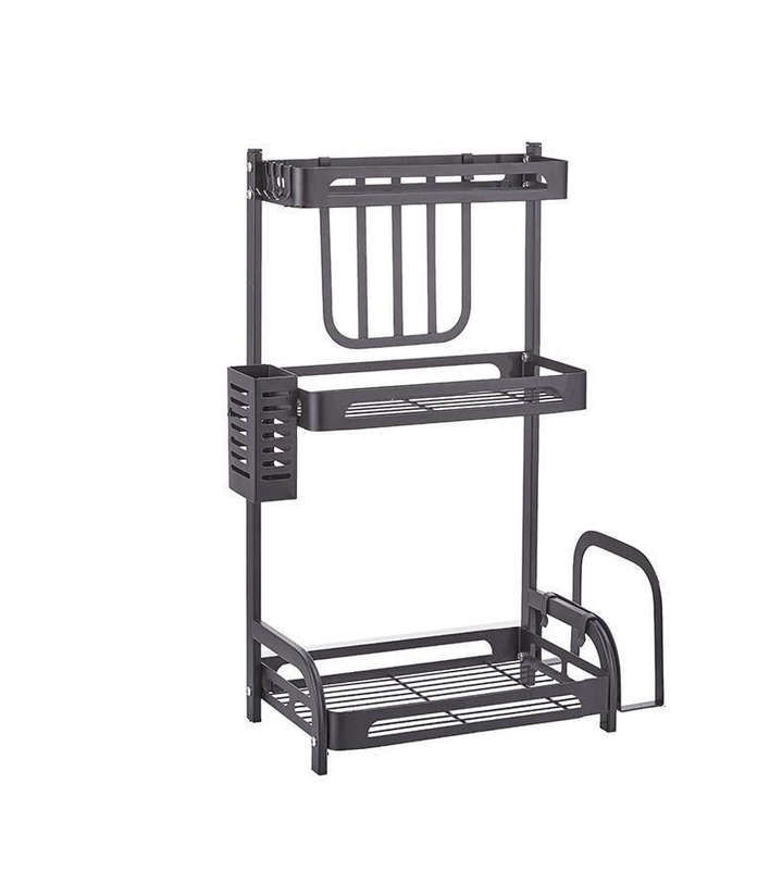 Silkinder 3-Tier Spice Rack  Free-Standing, Multifunctional Kitchen Organizer - Black
