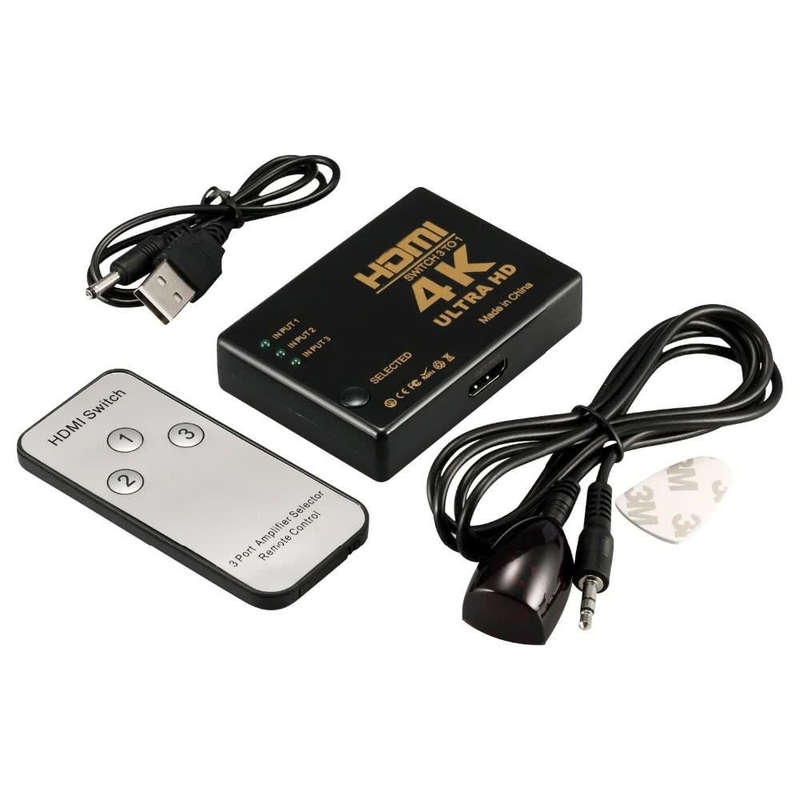 MicroWorld 3x1 HDMI Switch with IR Remote - 4K@60Hz, 3D Support, Auto Switch Function