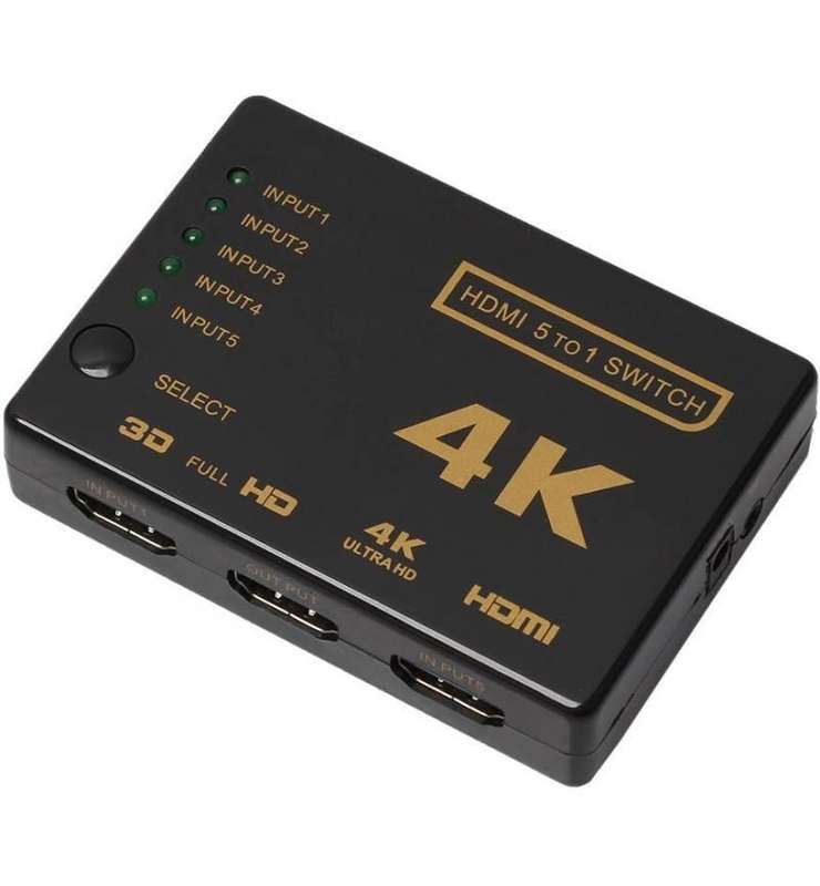 Microworld 4K HDMI Switch: 5 Inputs & 1 Output with Signal Amplification