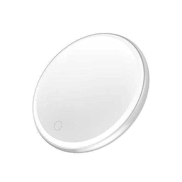 LED Portable Makeup Mirror with Built-in Wireless Charger - Silver