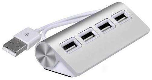 Microworld USB 2.0 4-Port Hub - Aluminum Design with Shielded Cable for Laptops