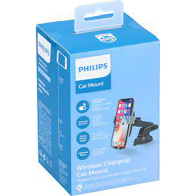 Philips Car Mount with 10W Qi Wireless Charging  Secure Dashboard & Vent Holder