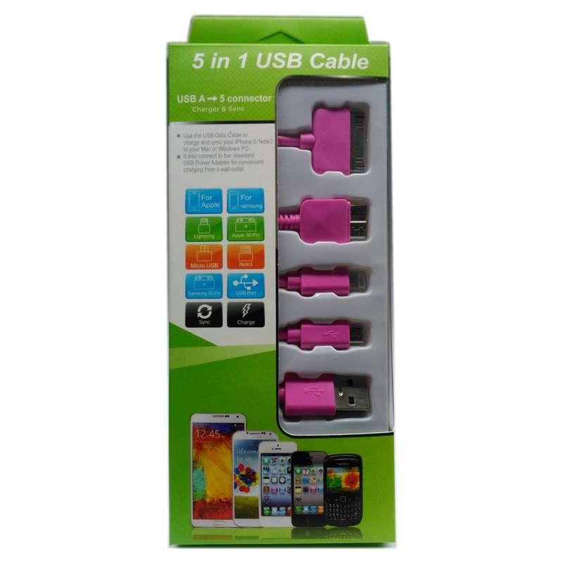 Microworld 5-In-1 Charge & Data Cable - Pink for iPad iPhone iPod
