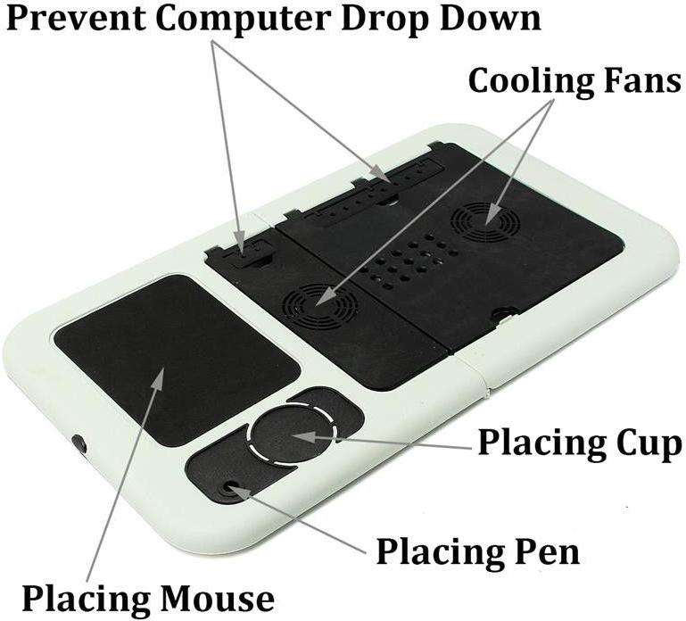 Microworld Foldable Laptop Desk with Dual USB Cooling Fans - Black & White