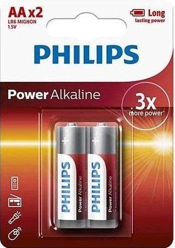 Philips Power Alkaline AA Battery Pack - 2 Count, Long-Lasting Performance
