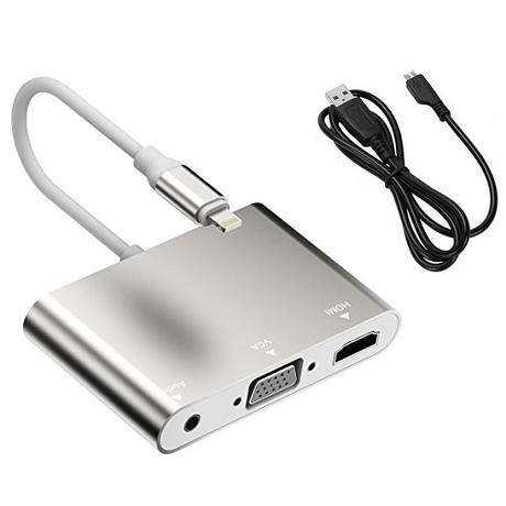 Microworld Lightning to HDMI, VGA & Audio Adapter - Multiport 10CM iOS Connection