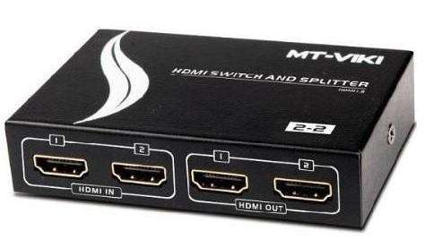 HDMI Switch Splitter, 2 in 2 Out - 4K Ultra HD, Auto Switch, Remote Control - Mt-Viki