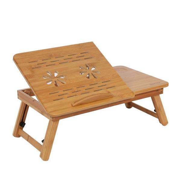 Portable Bamboo Laptop Desk with Adjustable Angles and Storage Drawer