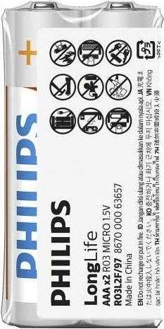 Reliable Philips LongLife AA Zinc Carbon Batteries 2 Pack