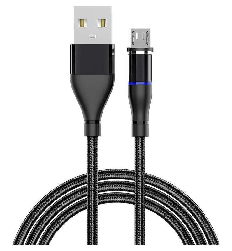 Microworld Magnetic Charging Cable - 1M Micro USB, Black, Nylon Braided, Aluminum Alloy