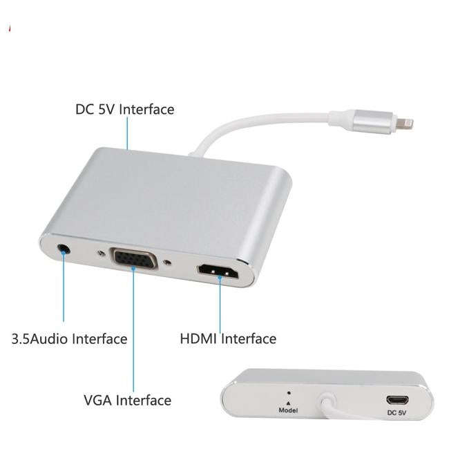 Microworld Lightning to HDMI/VGA/Audio Adapter Cable - Supports 1080P Resolution