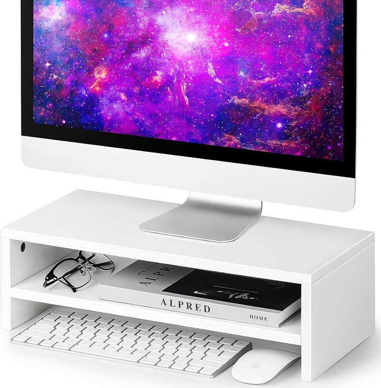 2 Tier Monitor Stand and Desk Organizer - White