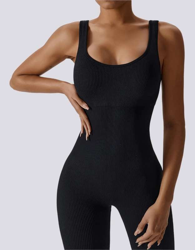 Activewear Jumpsuit for Women - Ribbed - Black