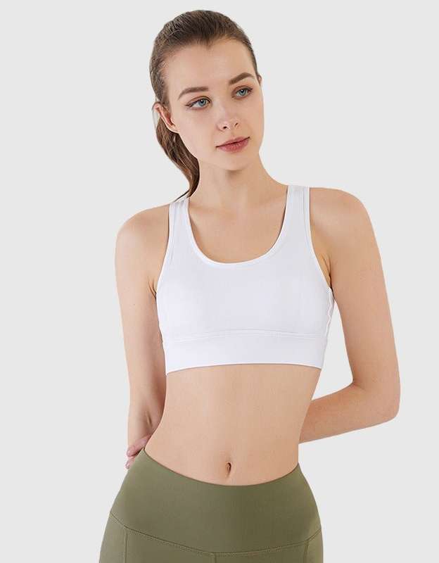 Women Sports Bra - Fitness Yoga - Tank Crop Top - High Impact Support - White