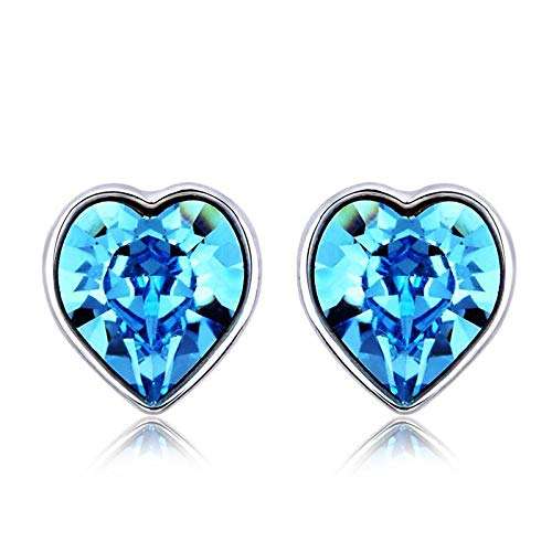 Aquamarine Heart Stud Earrings embellished with Crystals from Swarovski