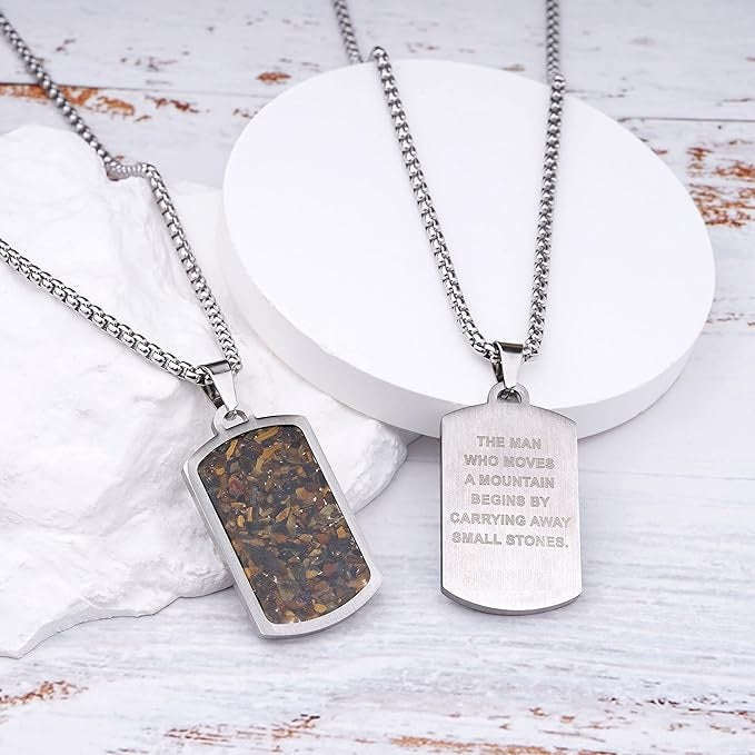 Stainless Steel Gemstone Dog Tag Necklace - Tigers Eye