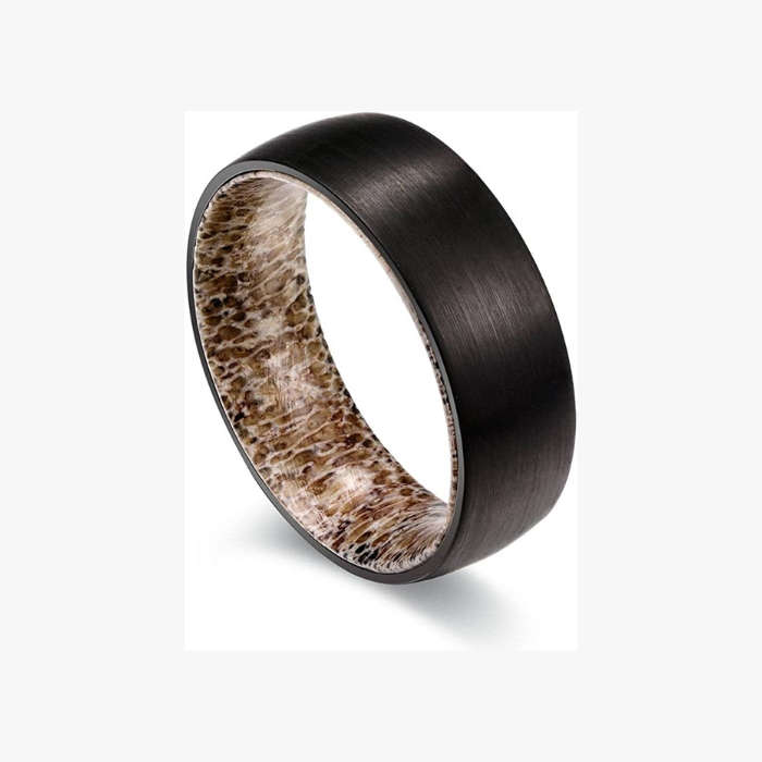 Black Tungsten Carbide Ring with Antler Inner