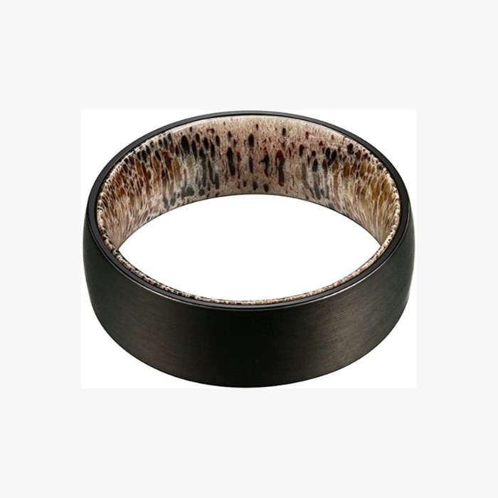 Black Tungsten Carbide Ring with Antler Inner