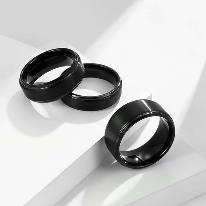 Black Beveled Edge Tungsten Carbide Ring