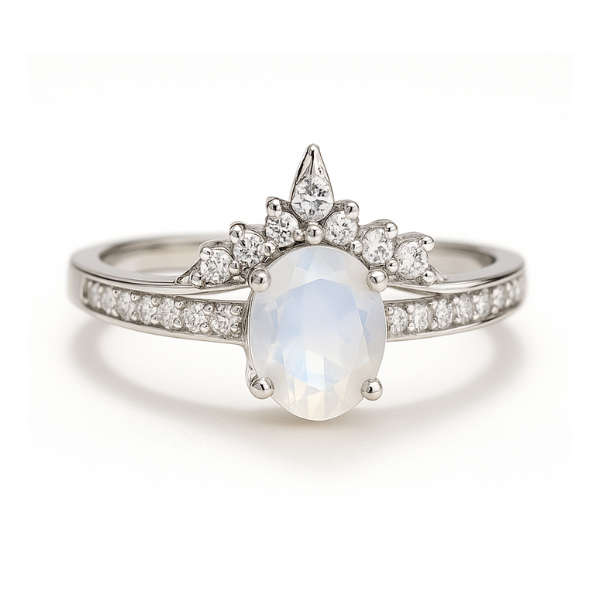 Classic Oval Moonstone Engagement Twin Set Ring