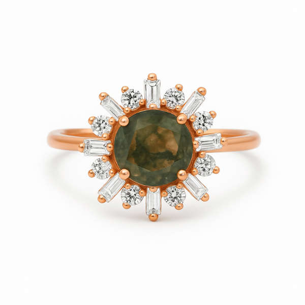 Halo Marquise Moss Agate Ring