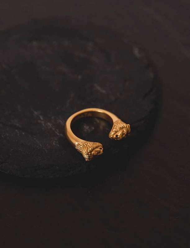Gold-Plated Lion Twin Head Ring