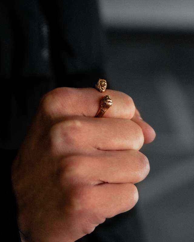 Gold-Plated Lion Twin Head Ring