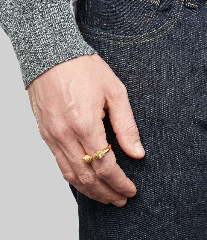 Gold-Plated Lion Twin Head Ring