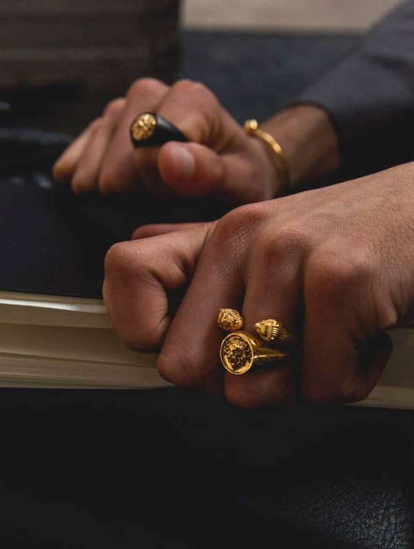 Gold-Plated Lion Twin Head Ring