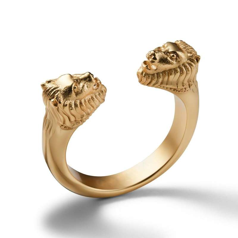 Gold-Plated Lion Twin Head Ring