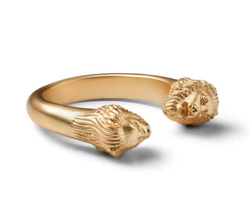 Gold-Plated Lion Twin Head Ring