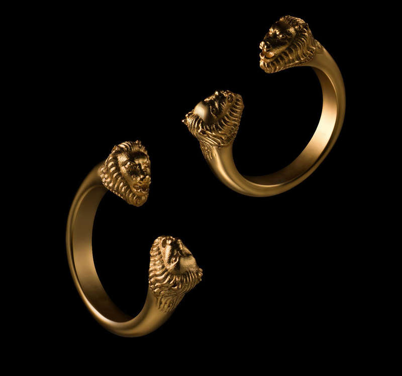 Gold-Plated Lion Twin Head Ring
