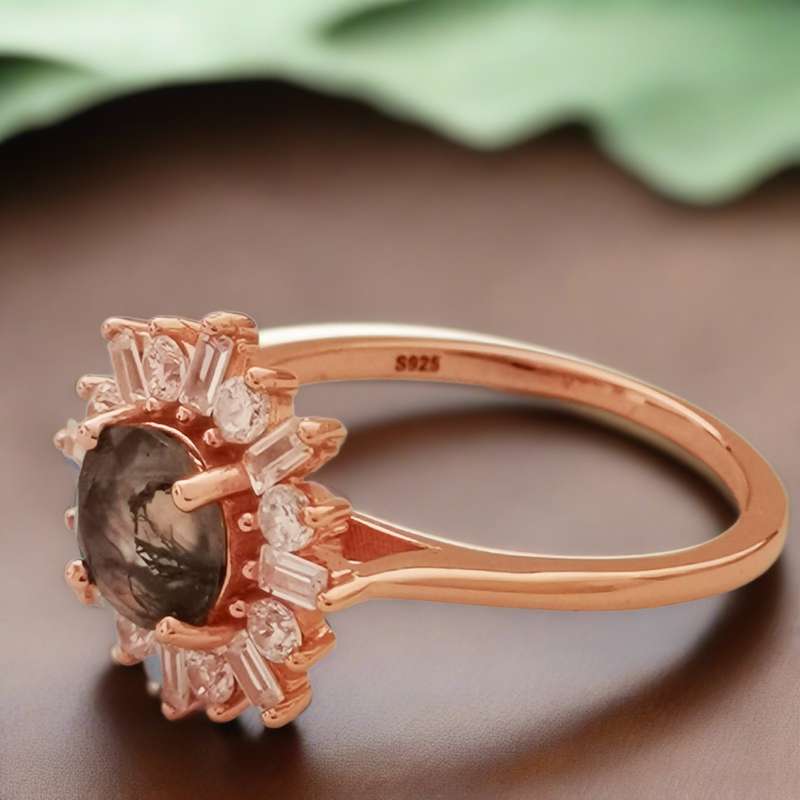 Halo Marquise Moss Agate Ring