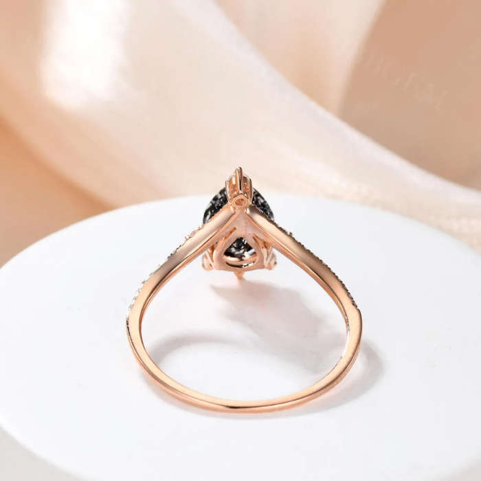 Pear Cut Wish Bone Engagement Black Rutilated Quartz Ring
