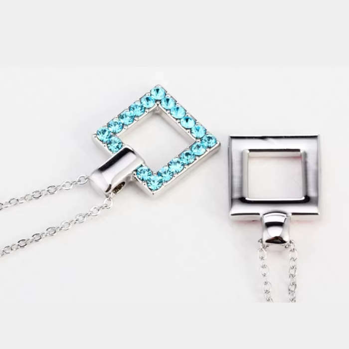 Light Blue Square Necklace embellished with Swarovski Crystal