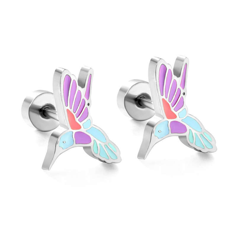 Butterfly & Hummingbirds Silver Earrings in 304 Stainless Steel