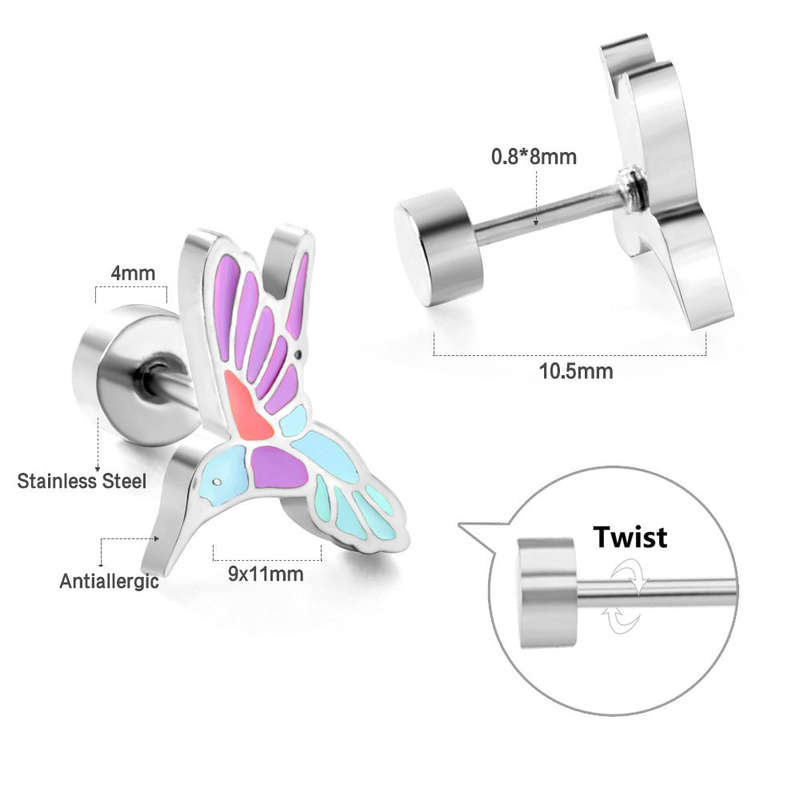 Butterfly & Hummingbirds Silver Earrings in 304 Stainless Steel