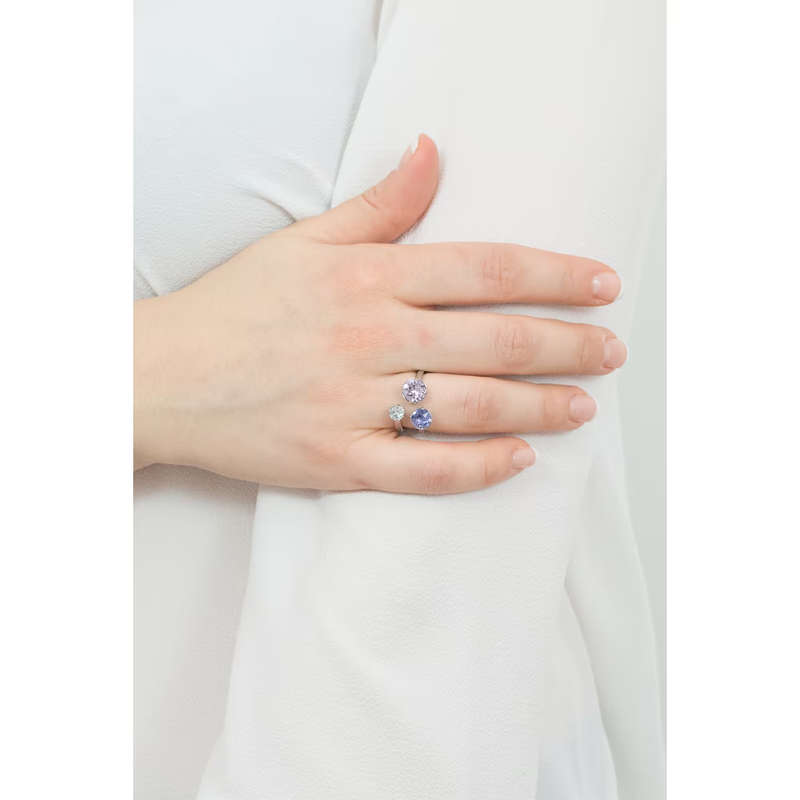 Silver 3-Stone Open Size Ring embellished with Swarovski Crystal