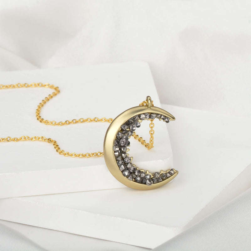Black Crystal Crescent Moon Necklace