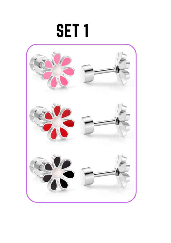 Set of 3 Daisy Stud Earrings