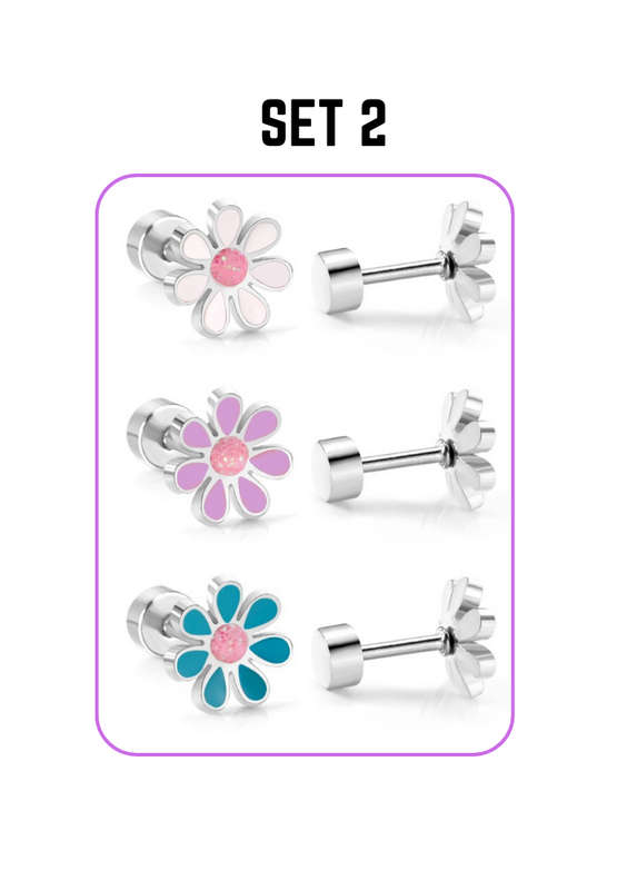 Set of 3 Daisy Stud Earrings