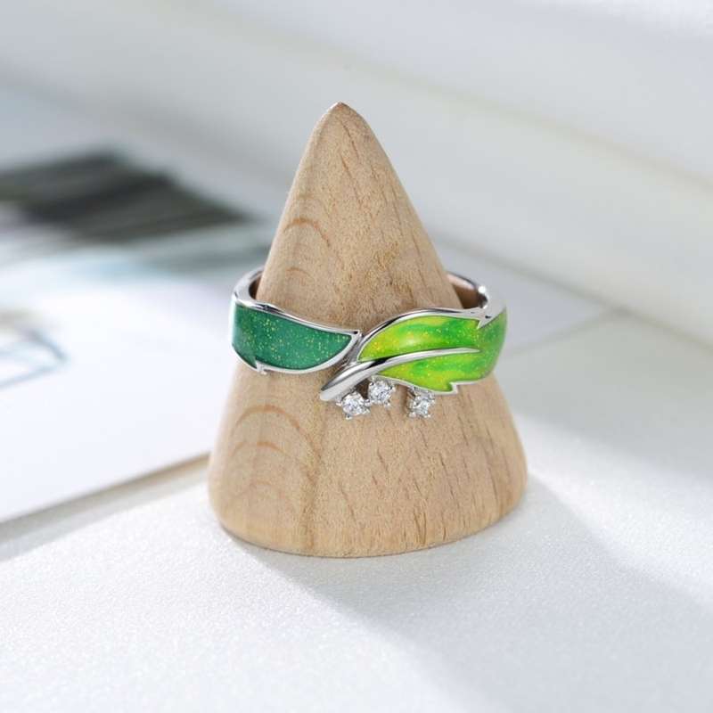 S925 Sterling Silver Leaf Ring Enamel Painted