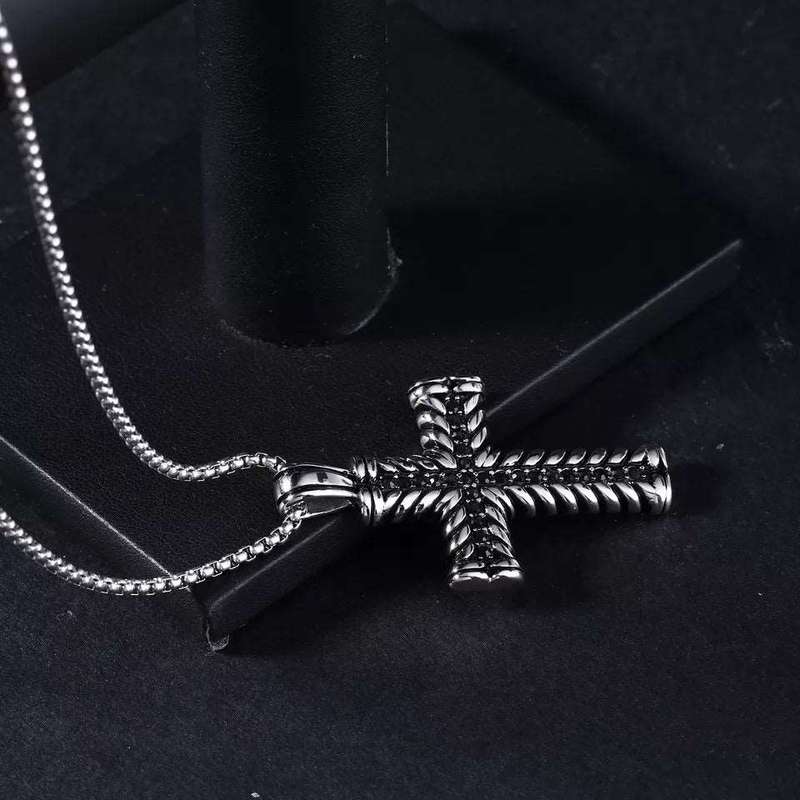 Black Stone Cross in Stainless Steel