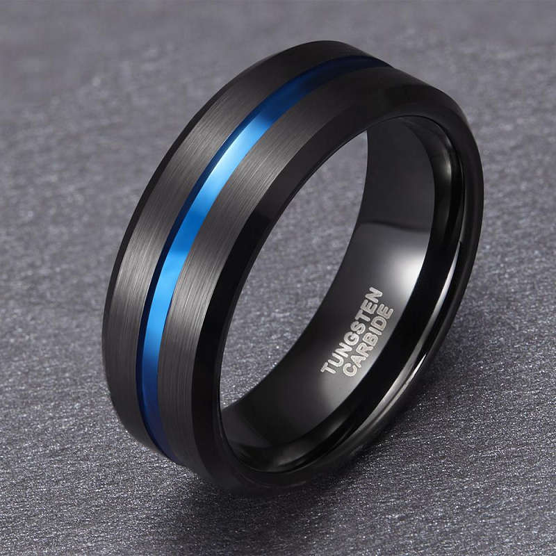 Blue Channel Tungsten Carbide Ring
