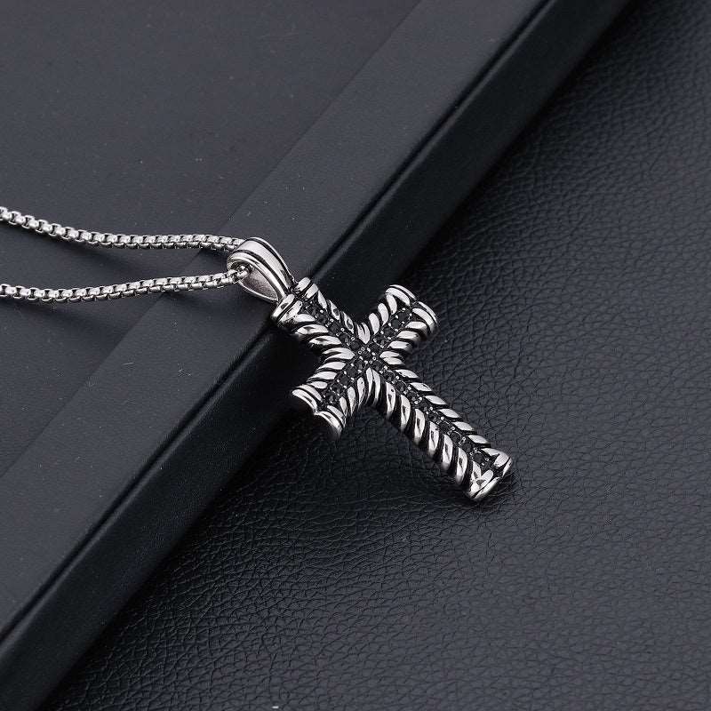 Black Stone Cross in Stainless Steel